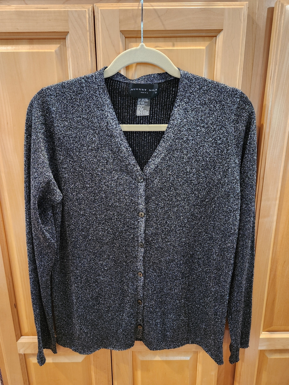 August Silk Women's Black Metallic V-Neck Cardigan Sweater